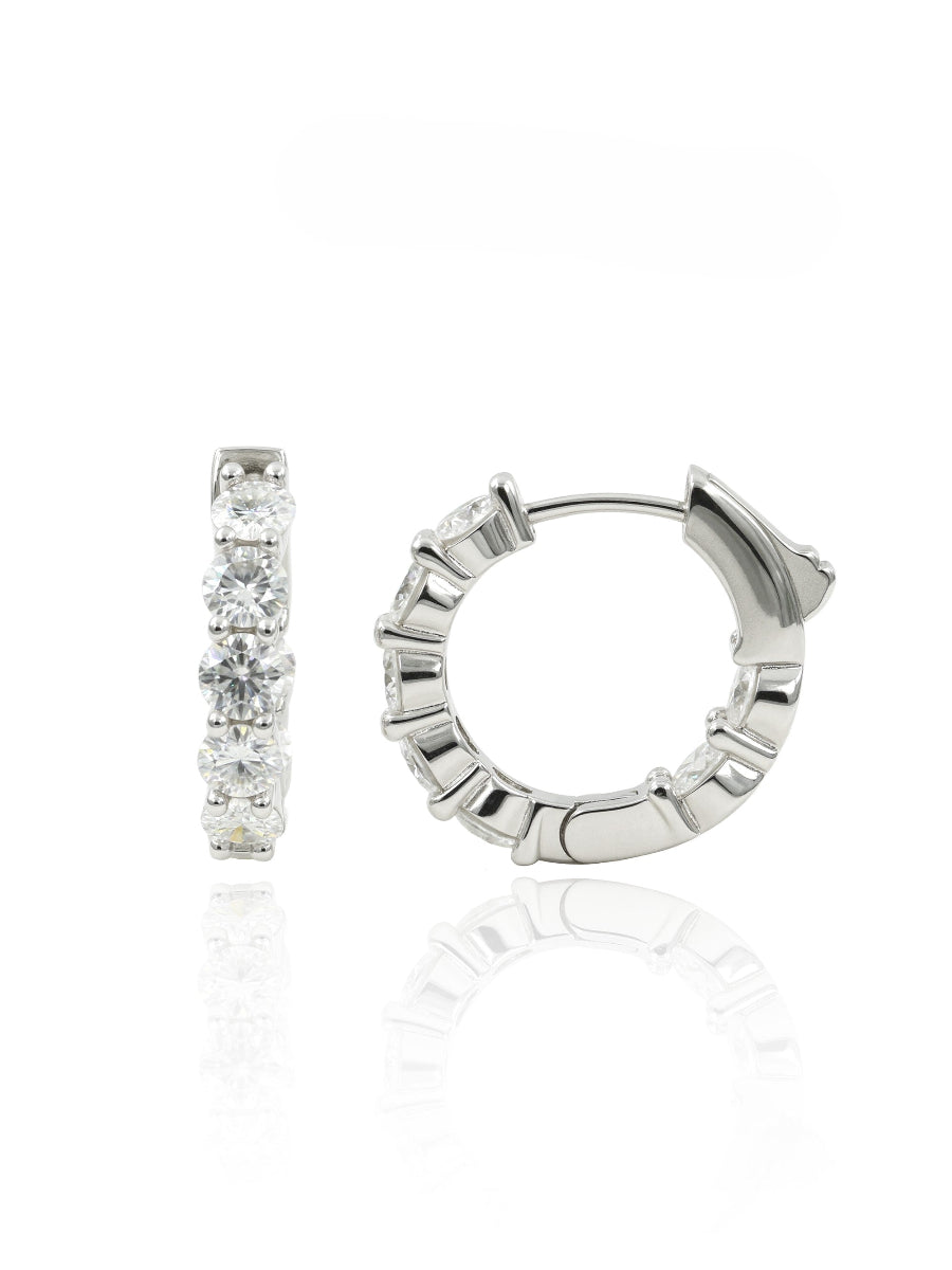 925 Silver Round Cut 4mm Moissanite Hoop Earrings