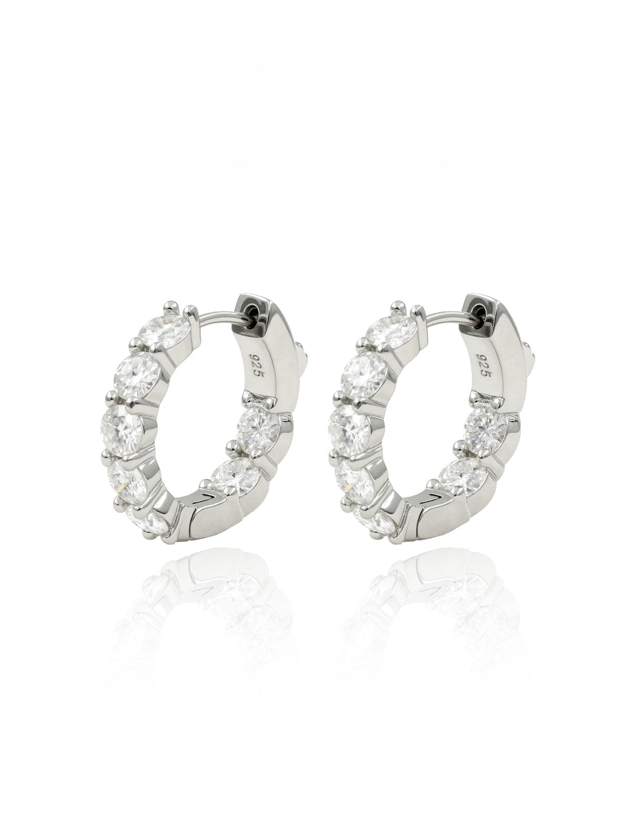 925 Silver Round Cut 4mm Moissanite Hoop Earrings
