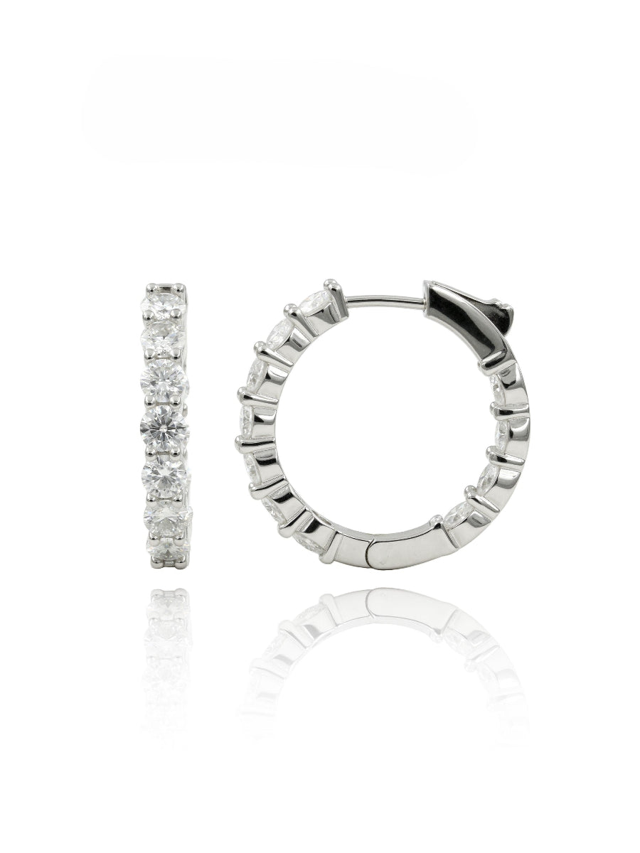 925 Silver 4mm Moissanite Inside Outside Hoop Earrings