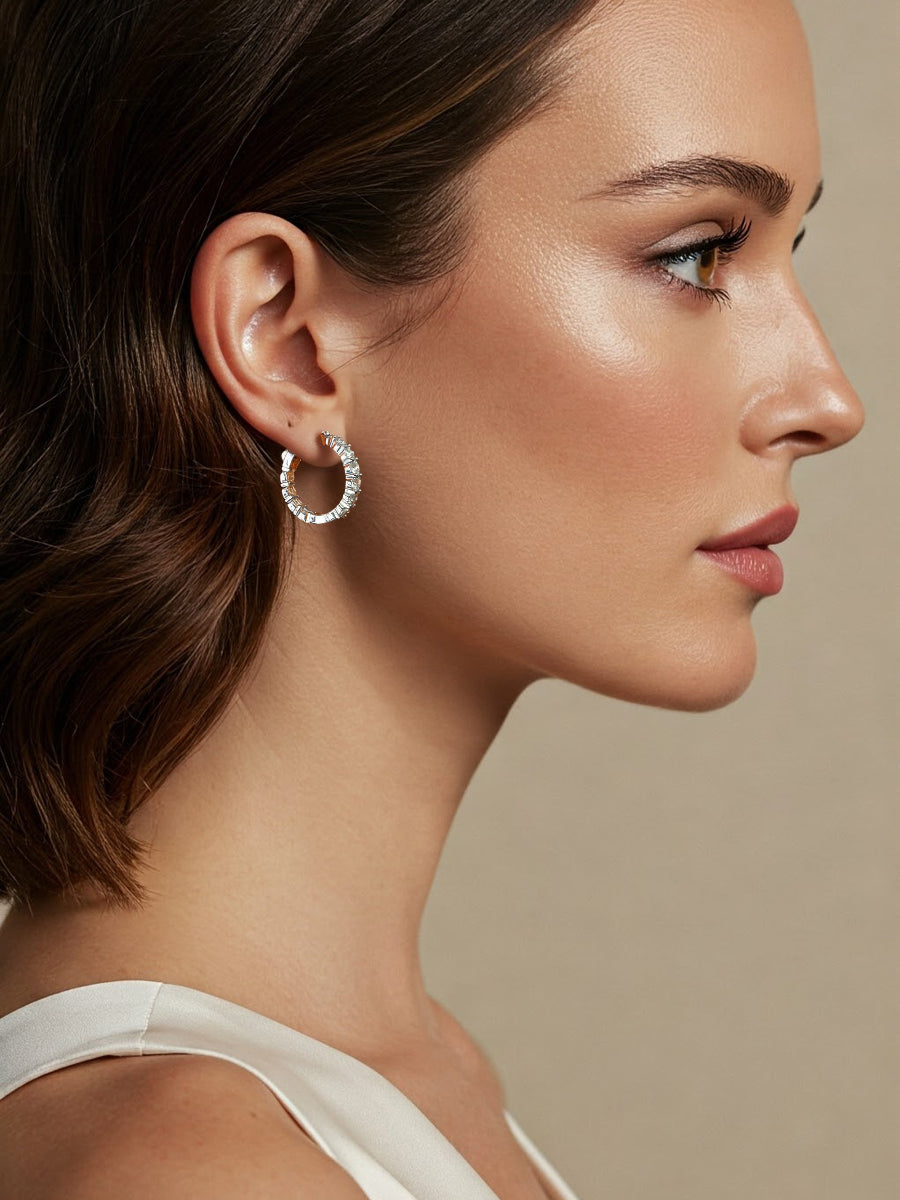 925 Silver 4mm Moissanite Inside Outside Hoop Earrings
