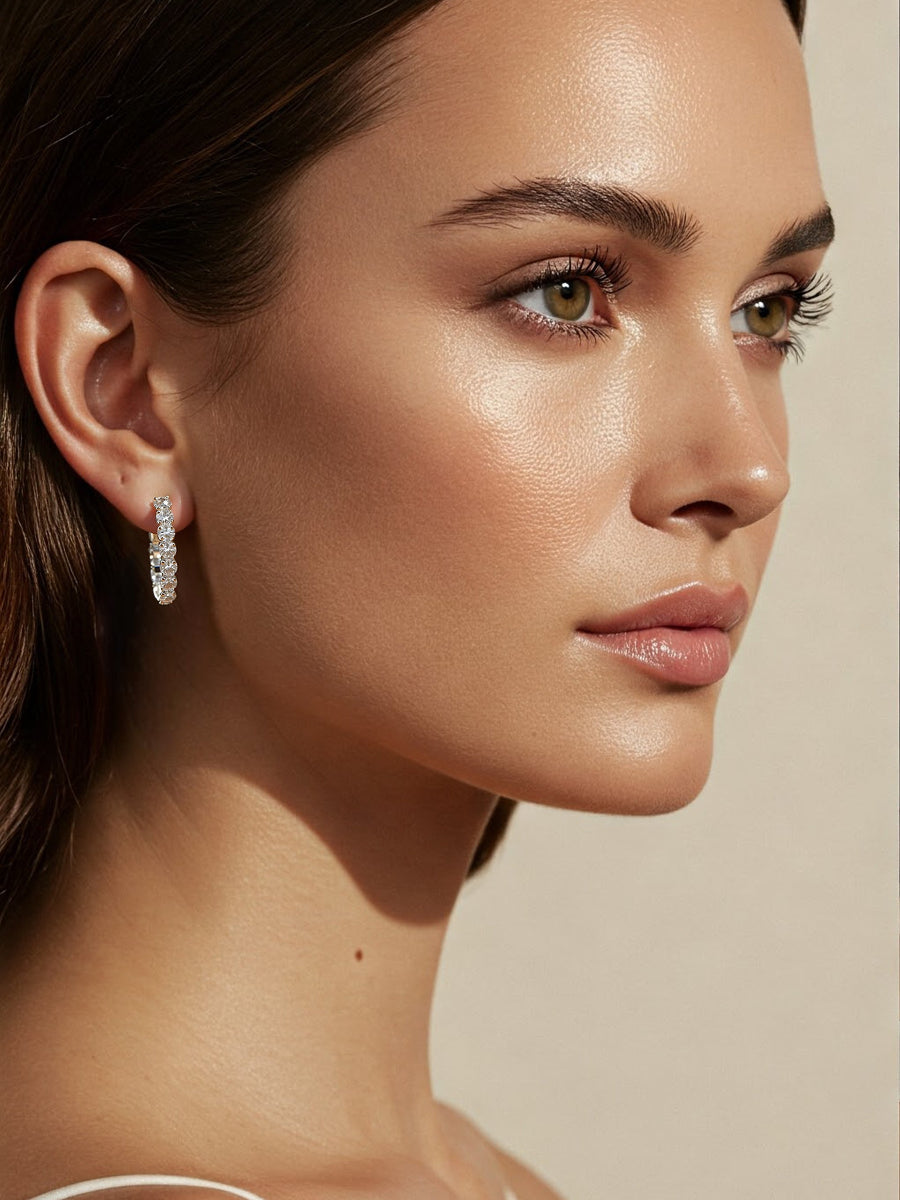 925 Silver 4mm Moissanite Inside Outside Hoop Earrings