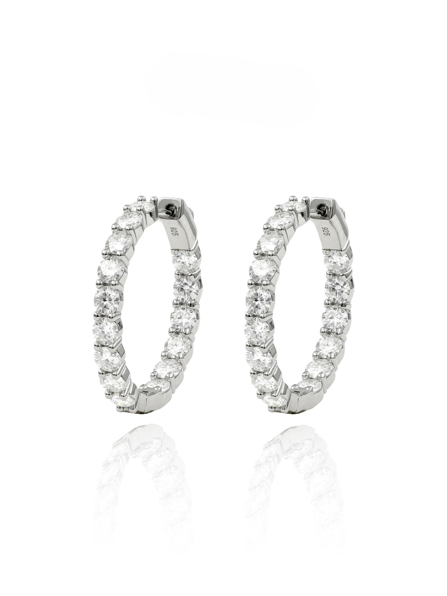 925 Silver Moissanite Inside Outside 35mm Hoop Earrings
