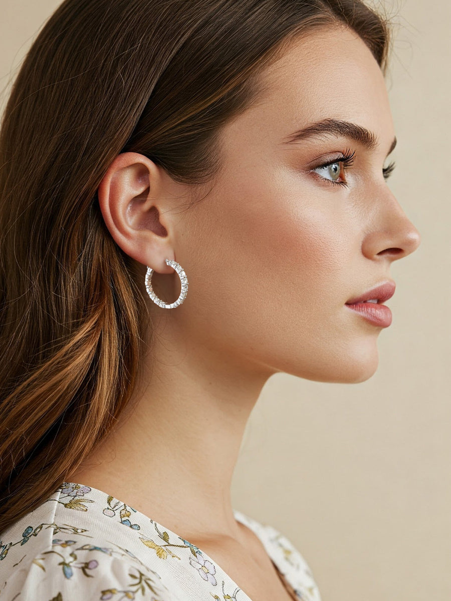 925 Silver Moissanite Inside Outside 35mm Hoop Earrings