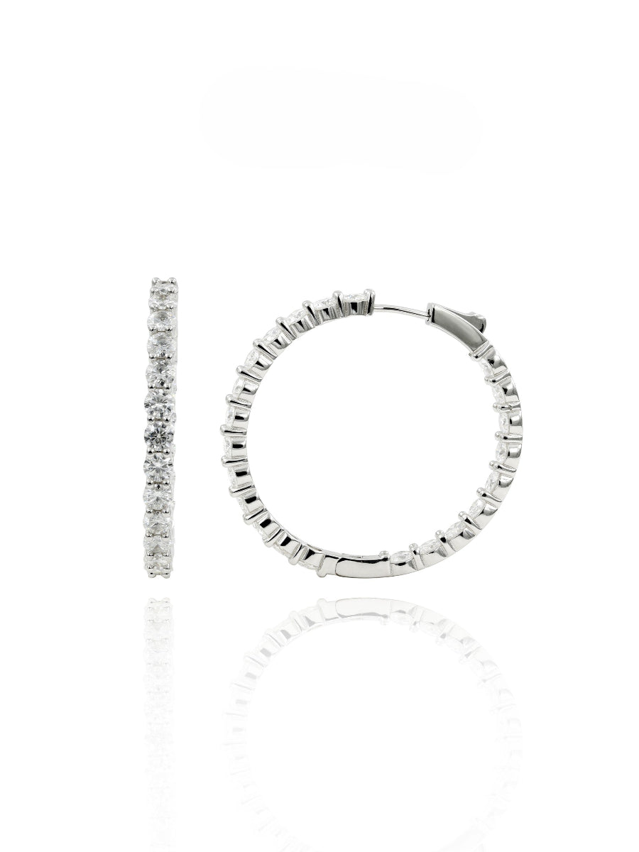 925 Silver Moissanite Inside Outside 40mm Hoop Earrings