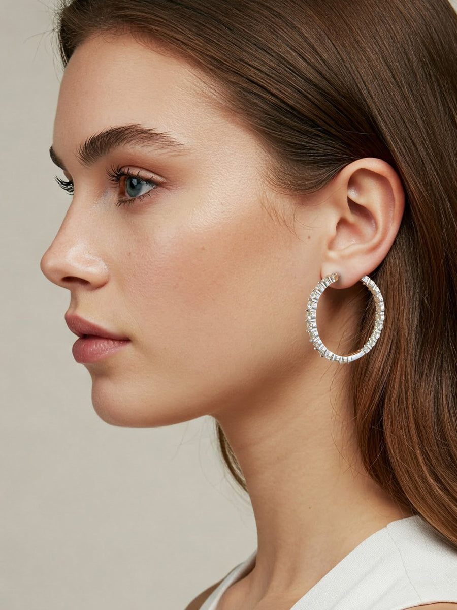 925 Silver Moissanite Inside Outside 40mm Hoop Earrings