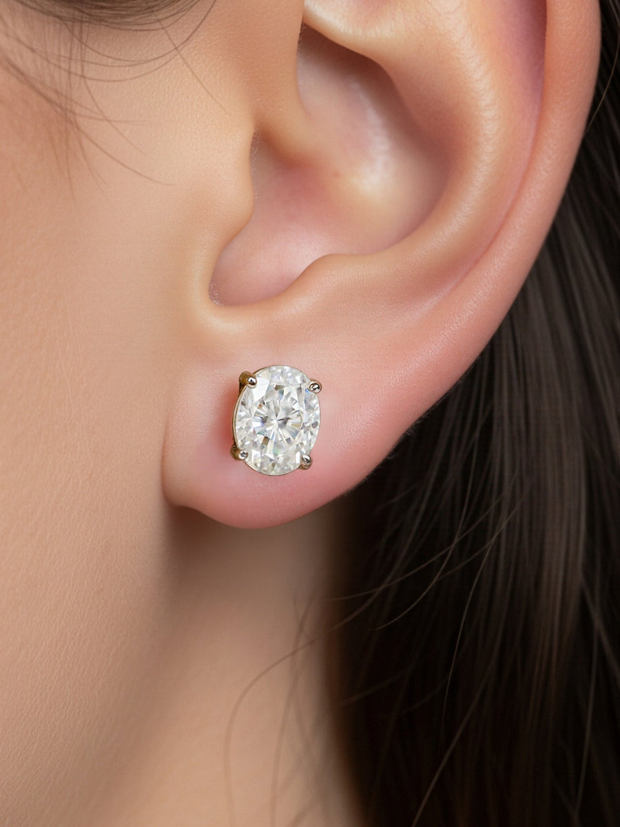 925 Silver 4 CTW Moissanite Oval Studs Earrings