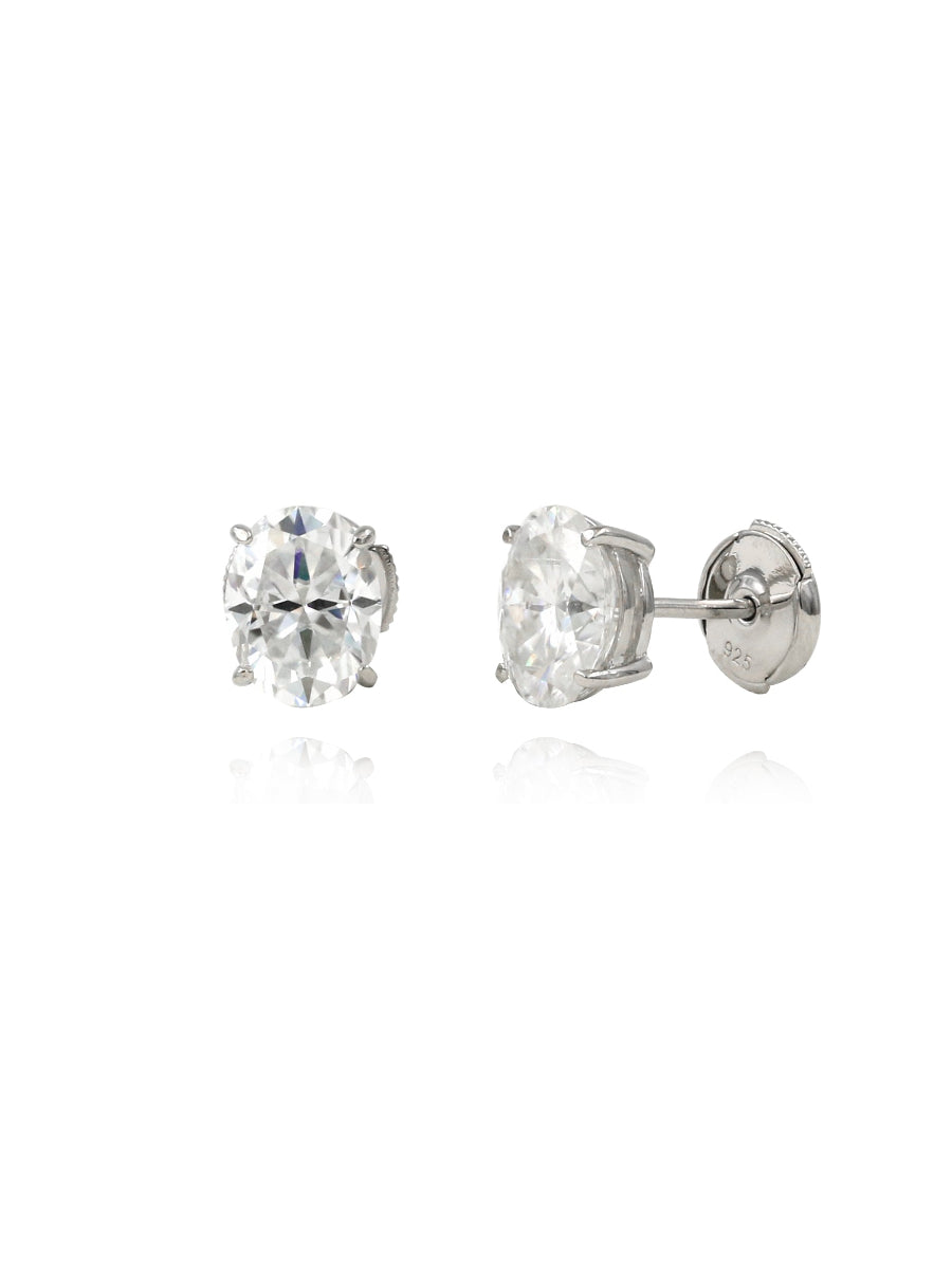 925 Silver 4 CTW Moissanite Oval Studs Earrings