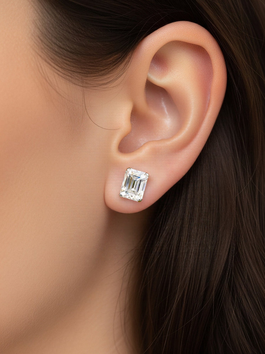 925 Silver 6 CTW Moissanite Emerald Cut Studs Earrings