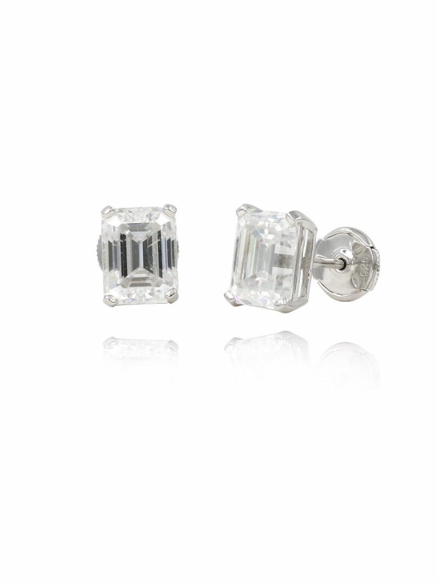 925 Silver 6 CTW Moissanite Emerald Cut Studs Earrings