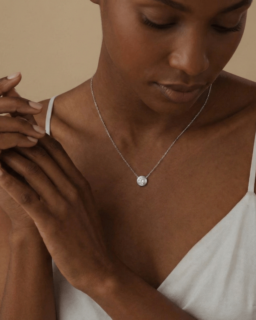 925 Sterling Silver Moissanite Bezel Setting Necklace