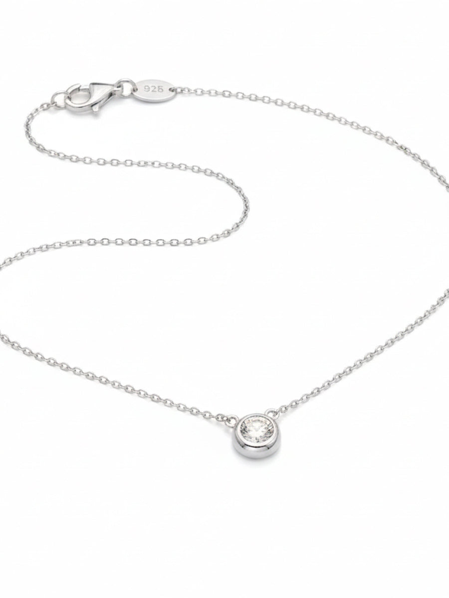 925 Sterling Silver 5mm/6.5mm/8mm Moissanite Bezel Solitaire Necklace