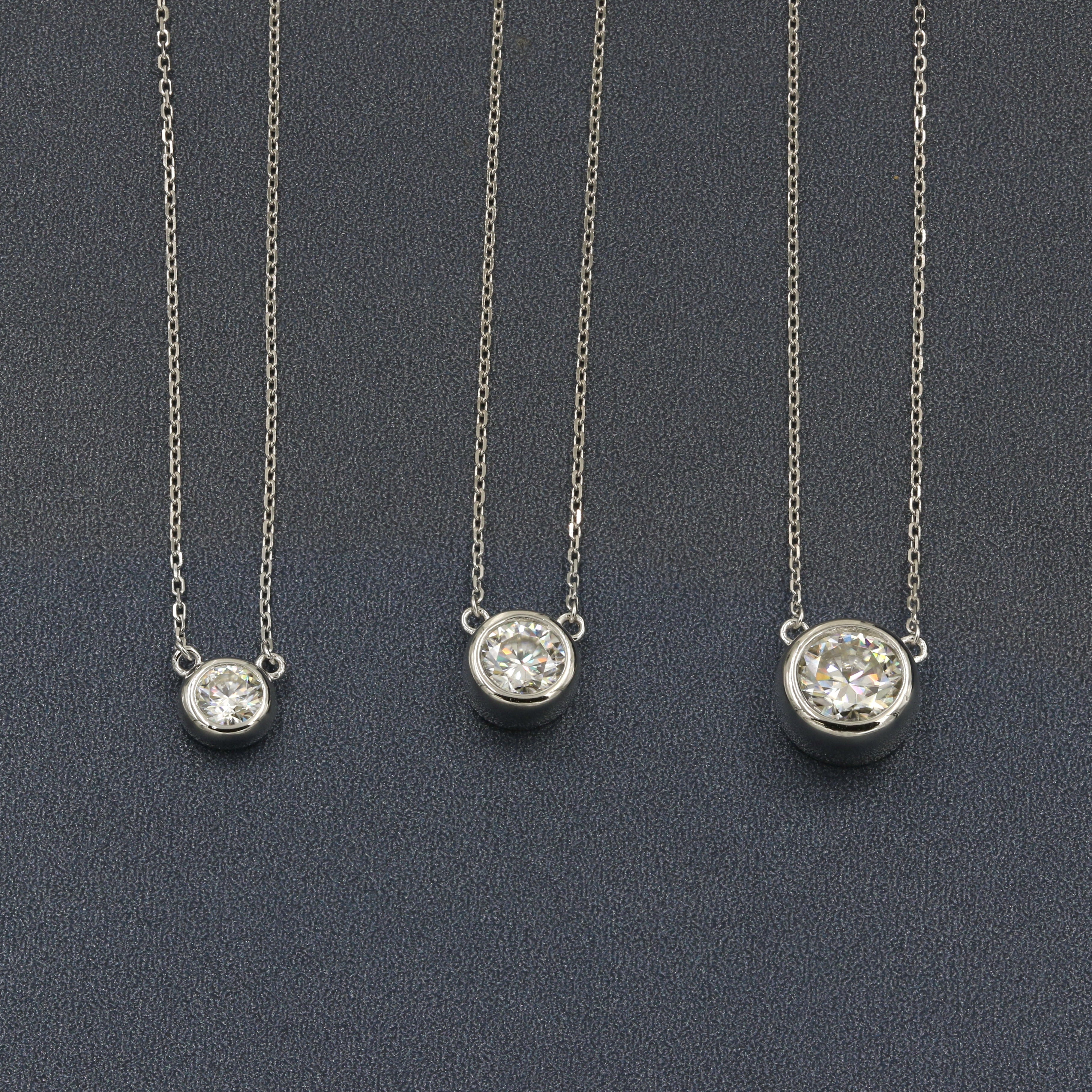 925 Sterling Silver 5mm/6.5mm/8mm Moissanite Bezel Solitaire Necklace