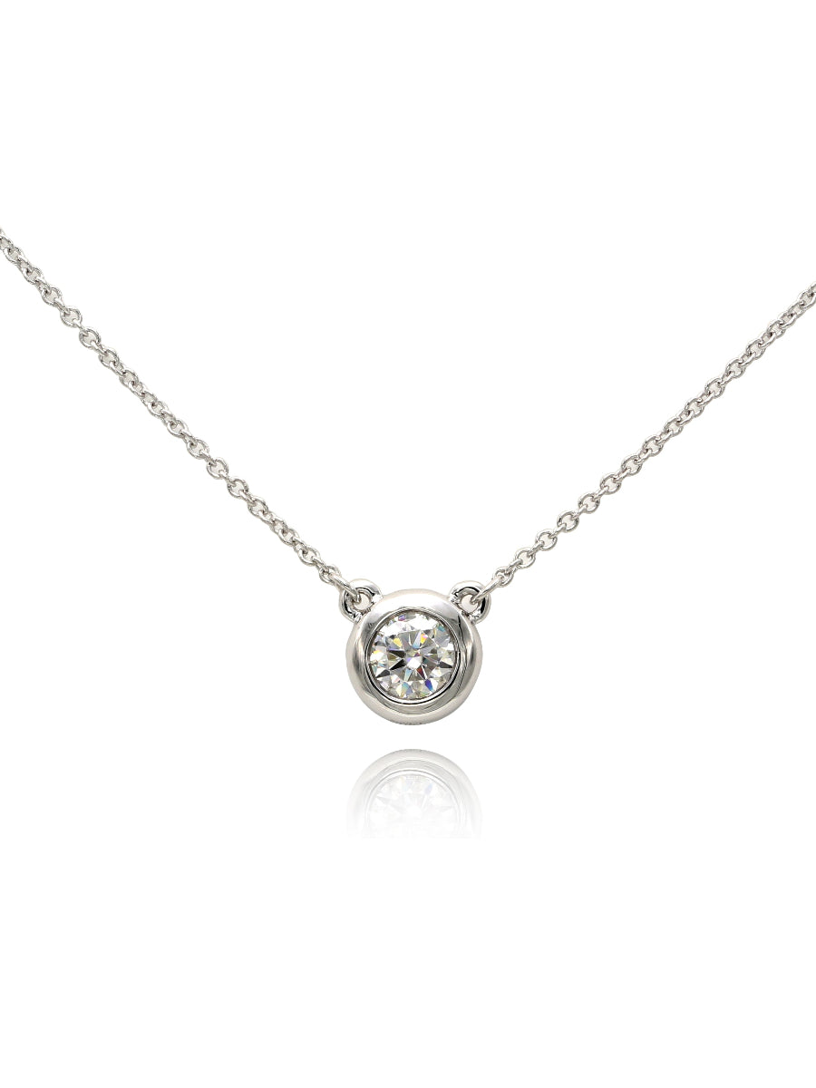 925 Sterling Silver 5mm/6.5mm/8mm Moissanite Bezel Solitaire Necklace