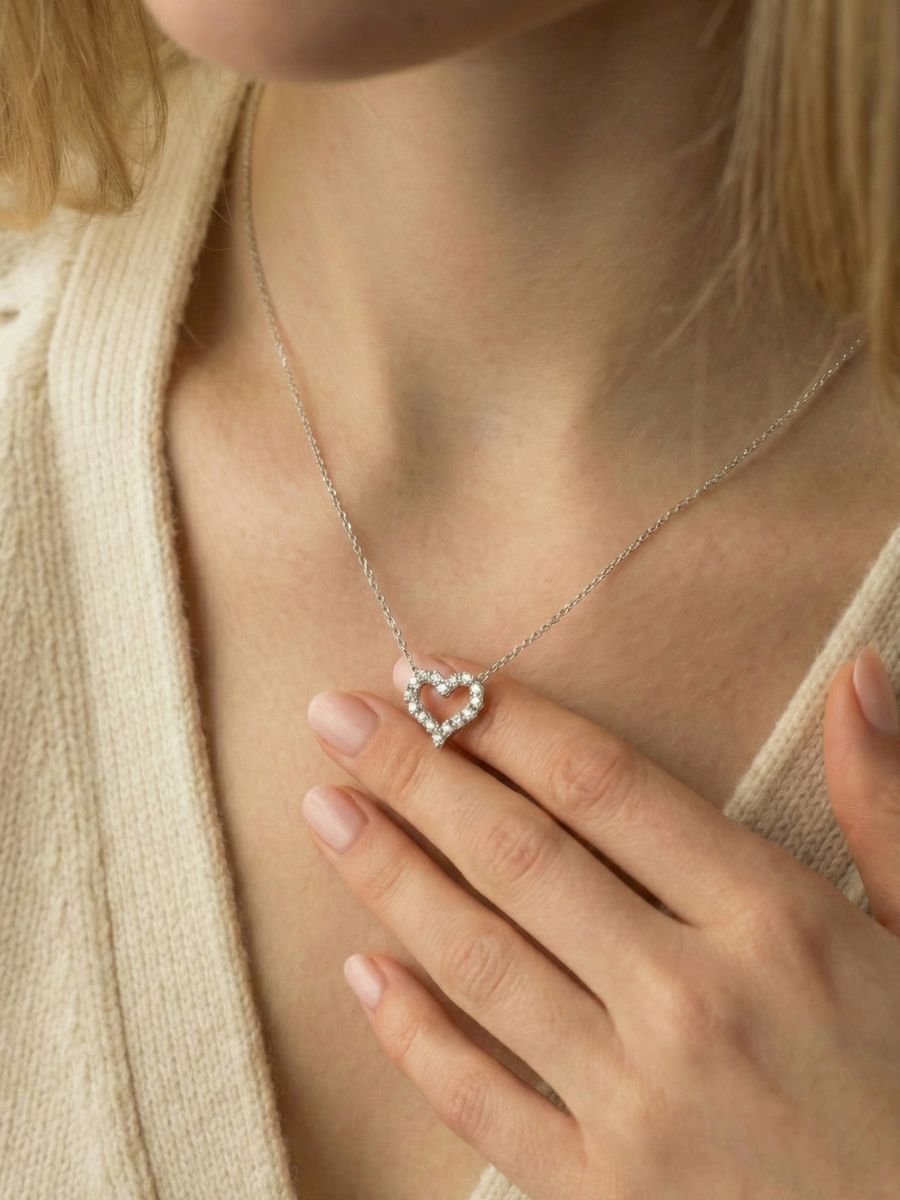 925 Silver Heart Moissanite Pendant Necklace
