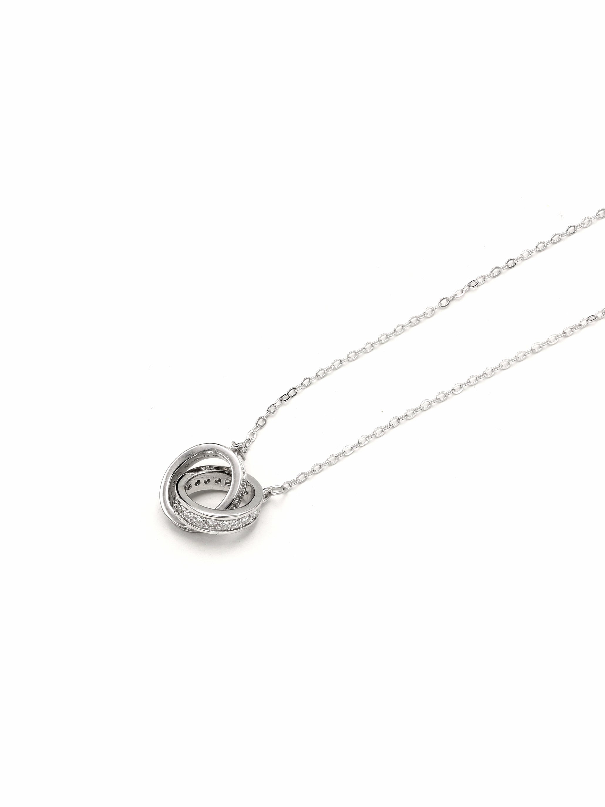 925 Sterling Silver Interlinked Rings Moissanite Pendant Necklace