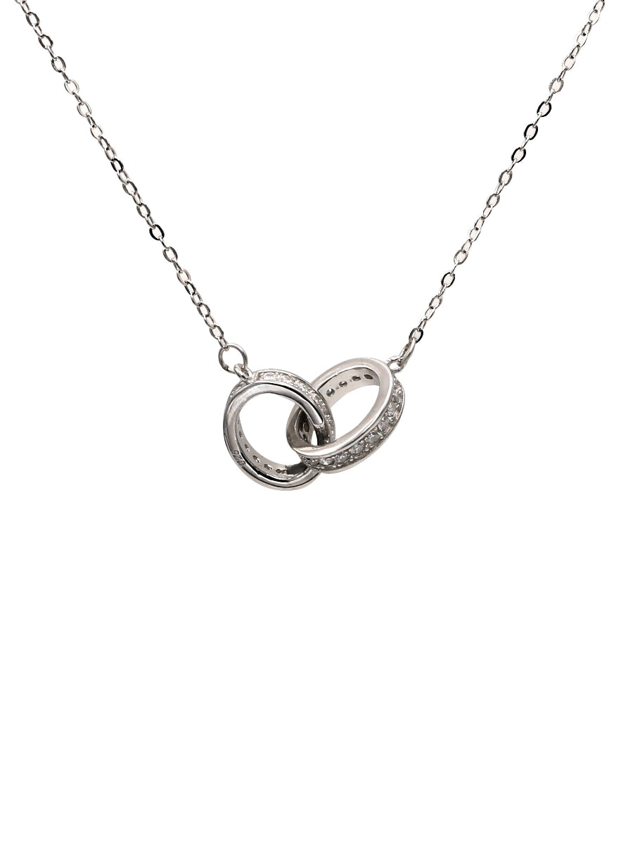 925 Sterling Silver Interlinked Rings Moissanite Pendant Necklace