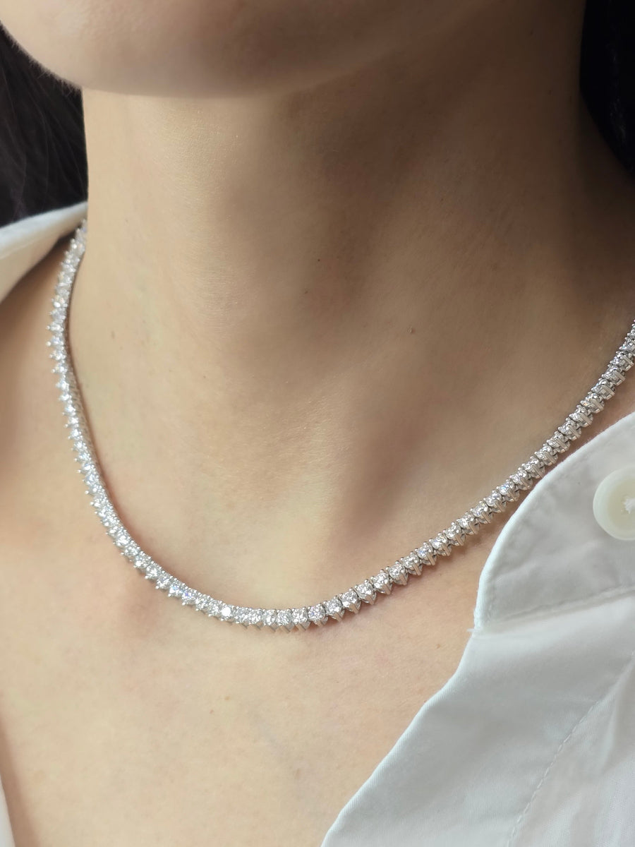 925 Silver 3mm 3 Prong Setting Moissanite Tennis Necklace