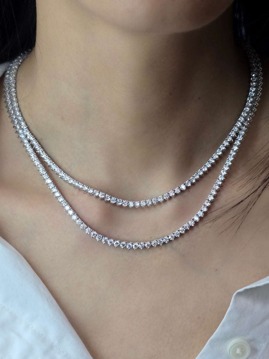 925 Silver 3mm 3 Prong Setting Moissanite Tennis Necklace