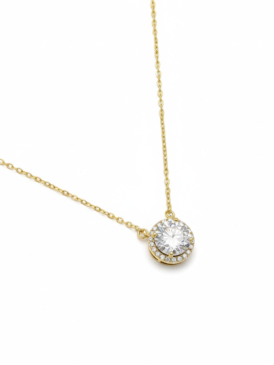 925 Silver Round Cut Moissanite Halo Setting Necklace