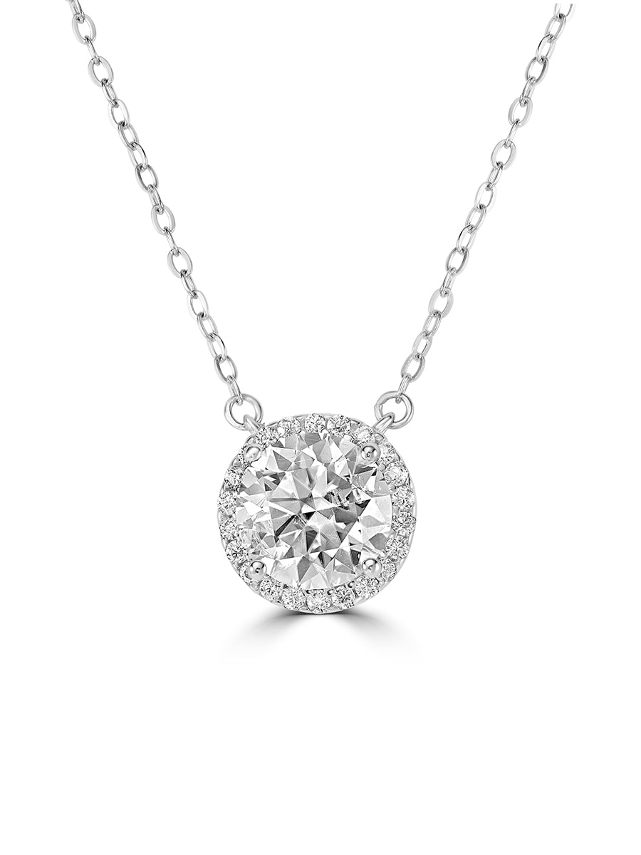 925 Silver Round Cut Moissanite Halo Setting Necklace