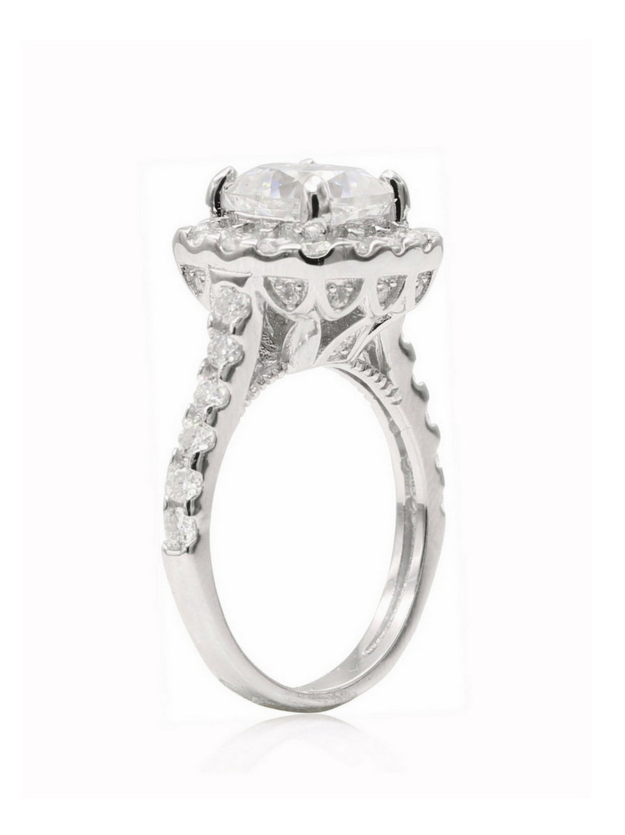 925 Silver Cushion Cut Moissanite Halo Setting Ring