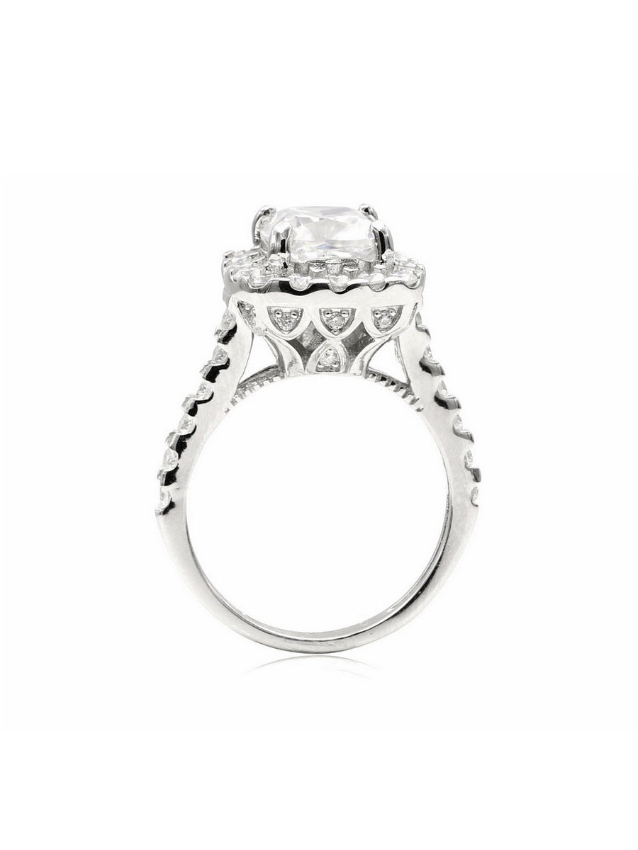 925 Silver Cushion Cut Moissanite Halo Setting Ring