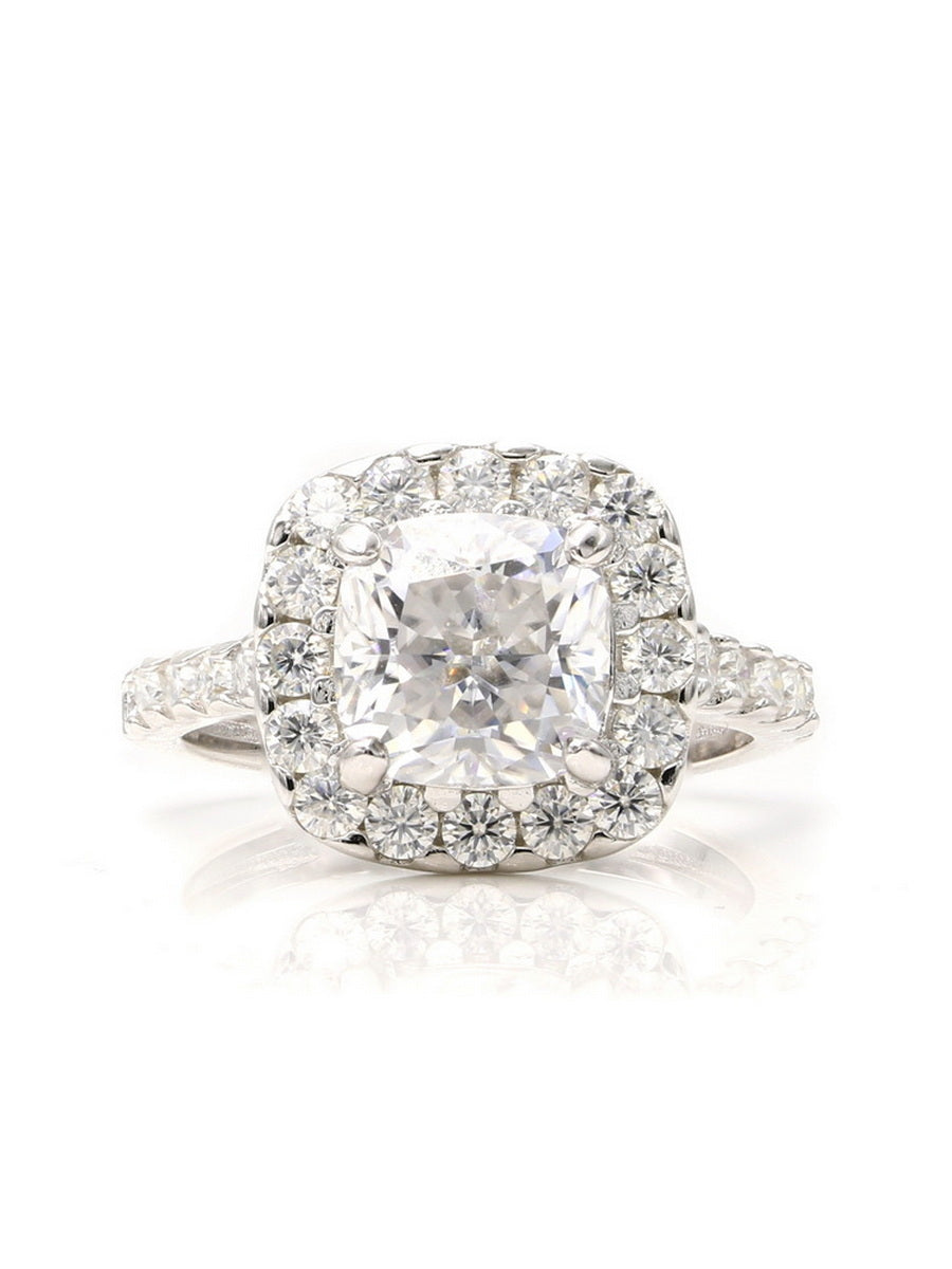 925 Silver Cushion Cut Moissanite Halo Setting Ring