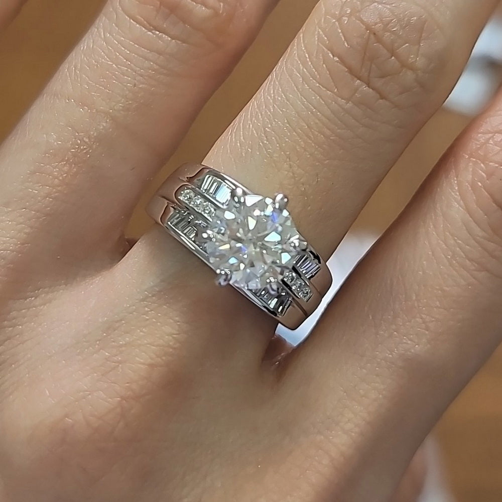 925 Silver Round & Baguette Moissanite Ring