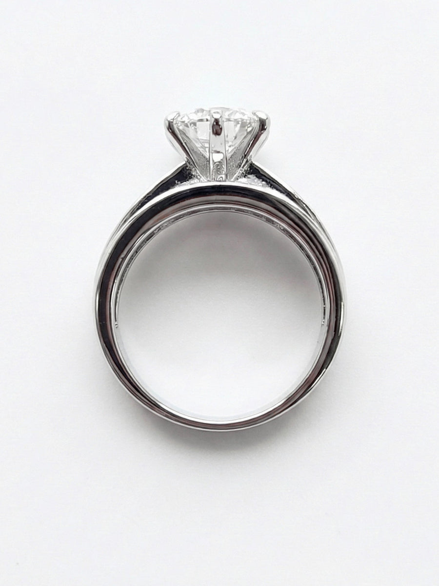 925 Silver Round & Baguette Moissanite Ring