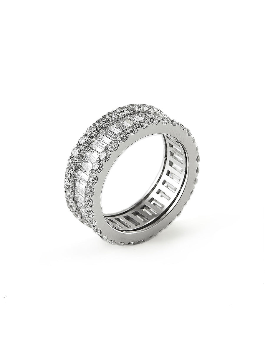 925 Silver Baguette and Round Cut Moissanite Band