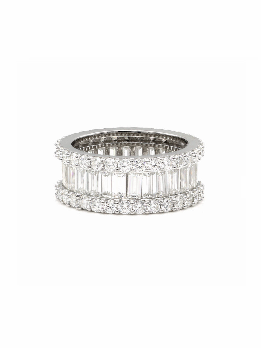 925 Silver Baguette and Round Cut Moissanite Band