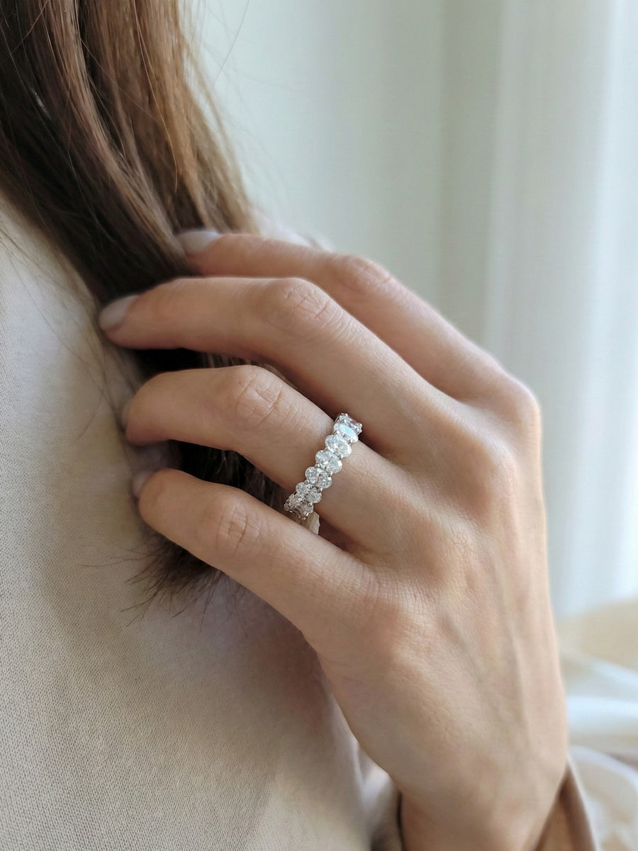 925 Sterling Silver Oval Cut Moissanite Eternity Band