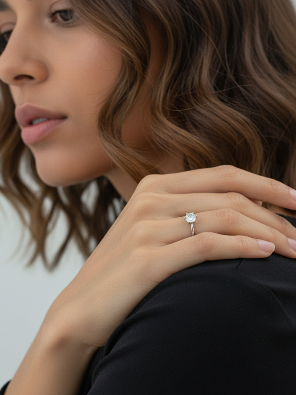 925 Silver Moissanite Twist Band Solitaire Ring