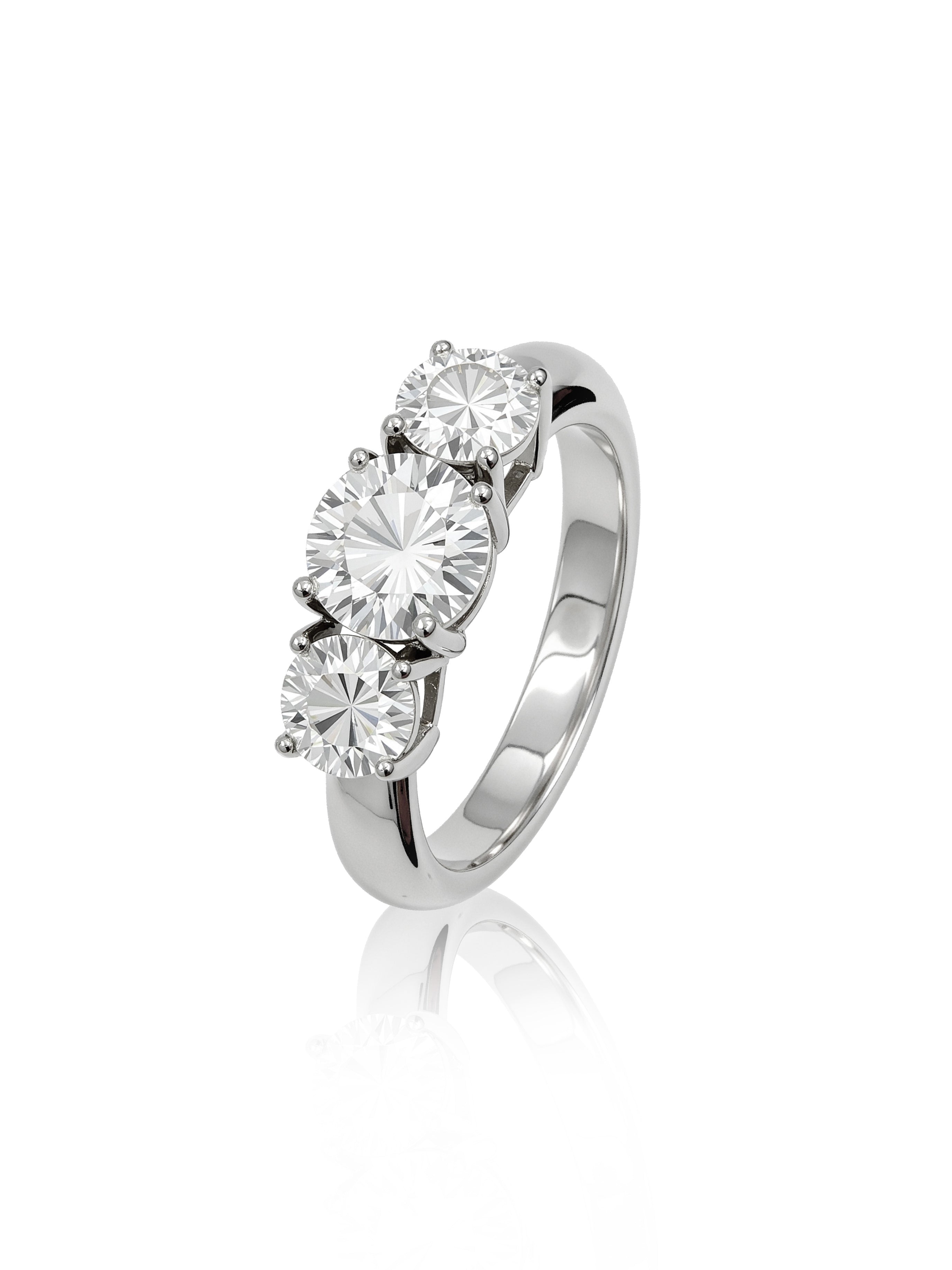 Round Cut 2Ctw. Three Stone Moissanite Ring