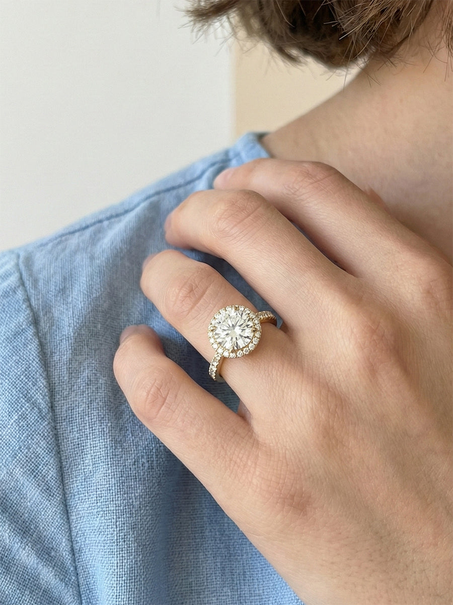 925 Silver Halo Setting Moissanite Engagement Ring