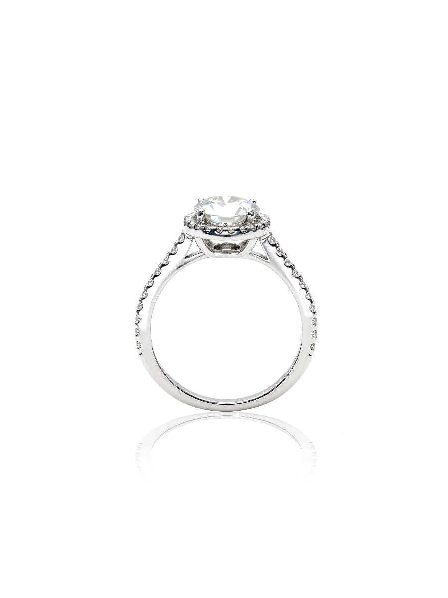 925 Silver Halo Setting Moissanite Engagement Ring