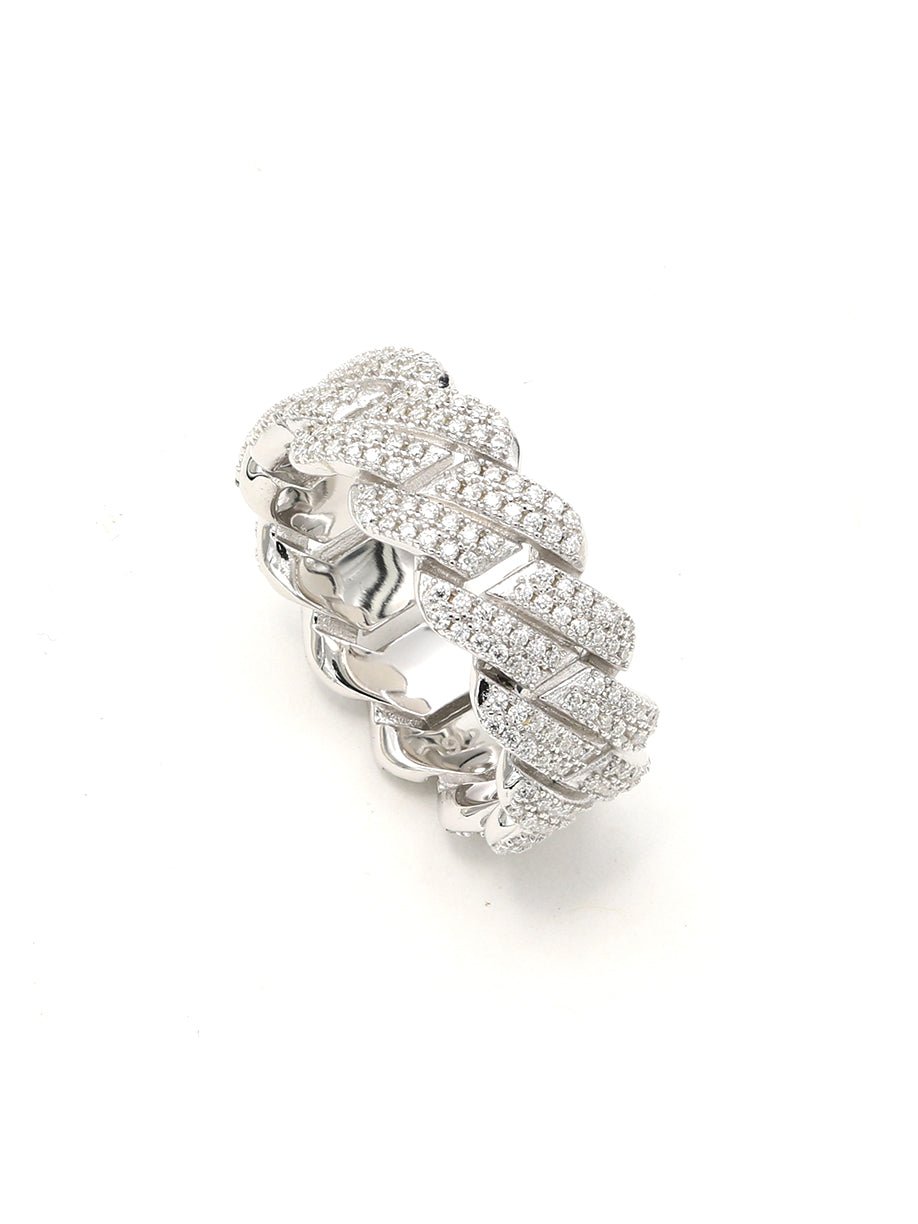 925 Silver Moissanite Monaco Cuban Link Ring