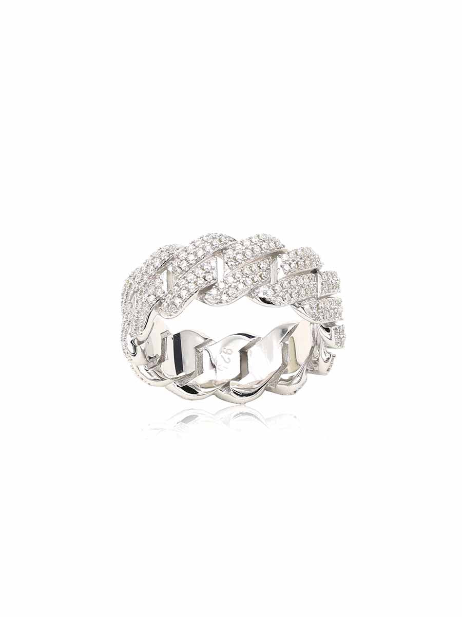 925 Silver Moissanite Monaco Cuban Link Ring