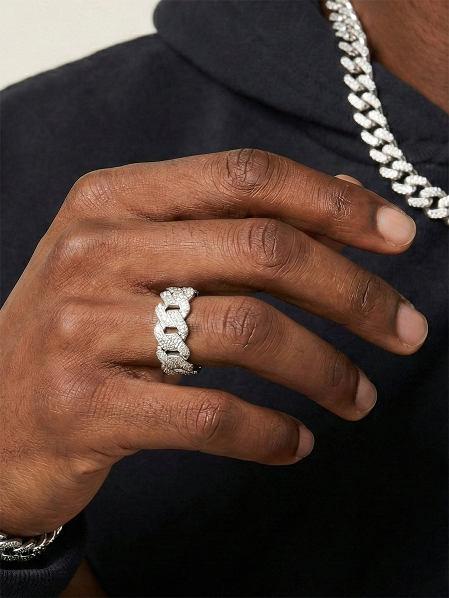 925 Silver Moissanite Monaco Cuban Link Ring