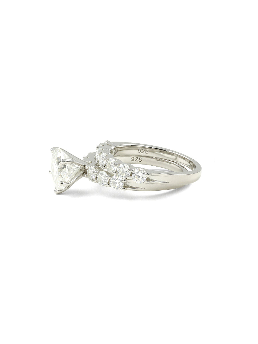 925 Silver Heart Cut Moissanite Double Rings