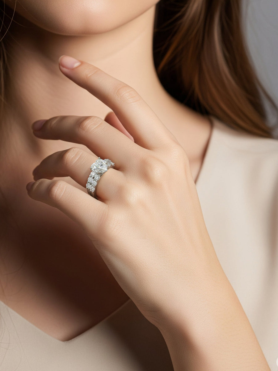 925 Silver Heart Cut Moissanite Double Rings
