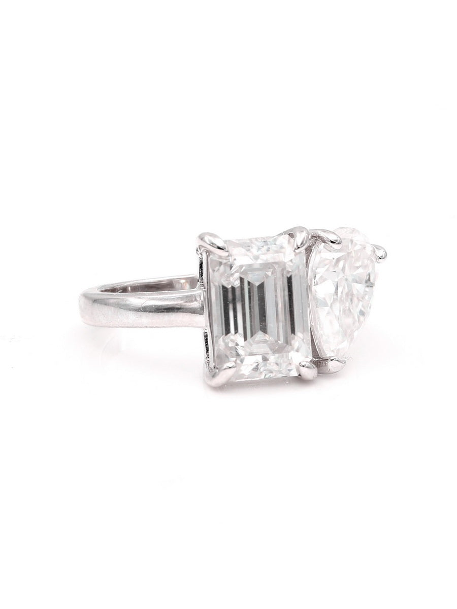 925 Silver Toi et Moi Moissanite Engagement Ring