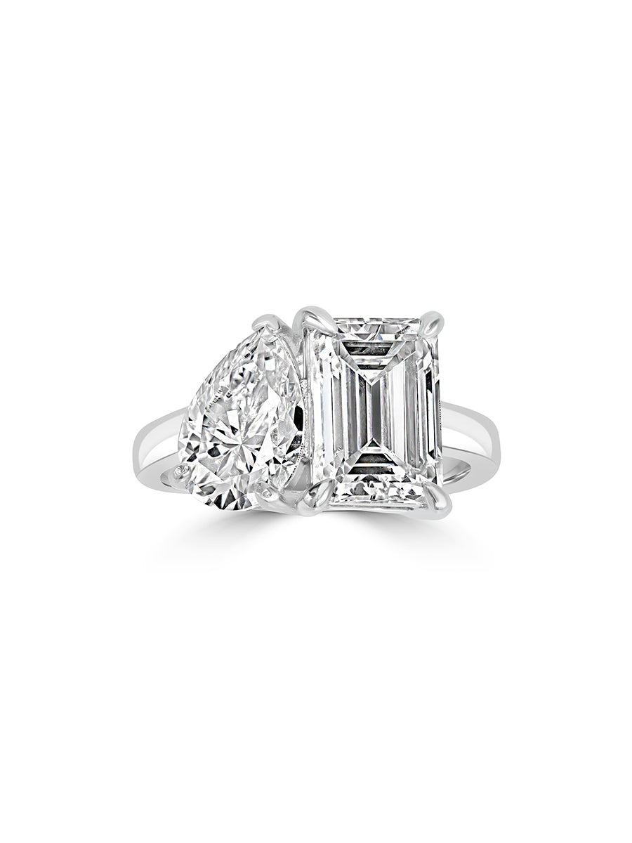 925 Silver Toi et Moi Moissanite Engagement Ring