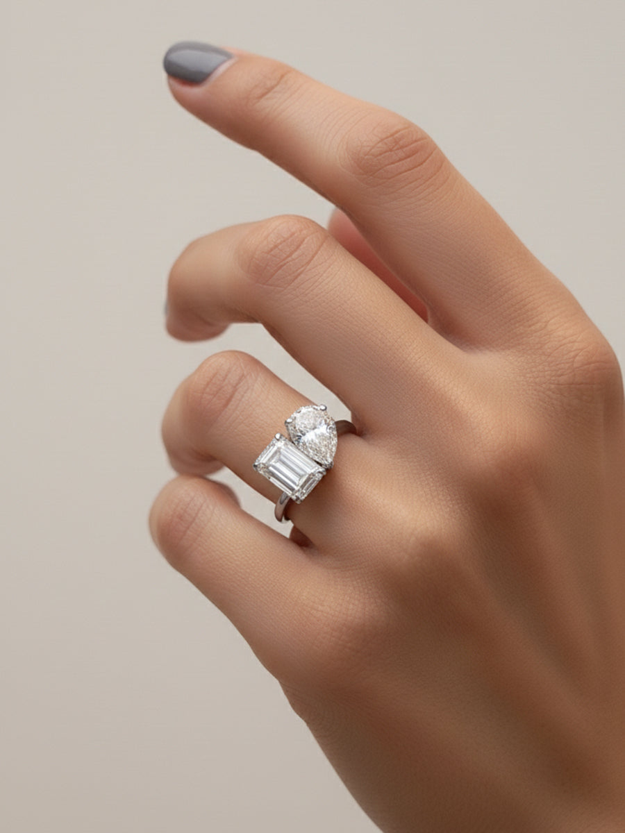 925 Silver Toi et Moi Moissanite Engagement Ring