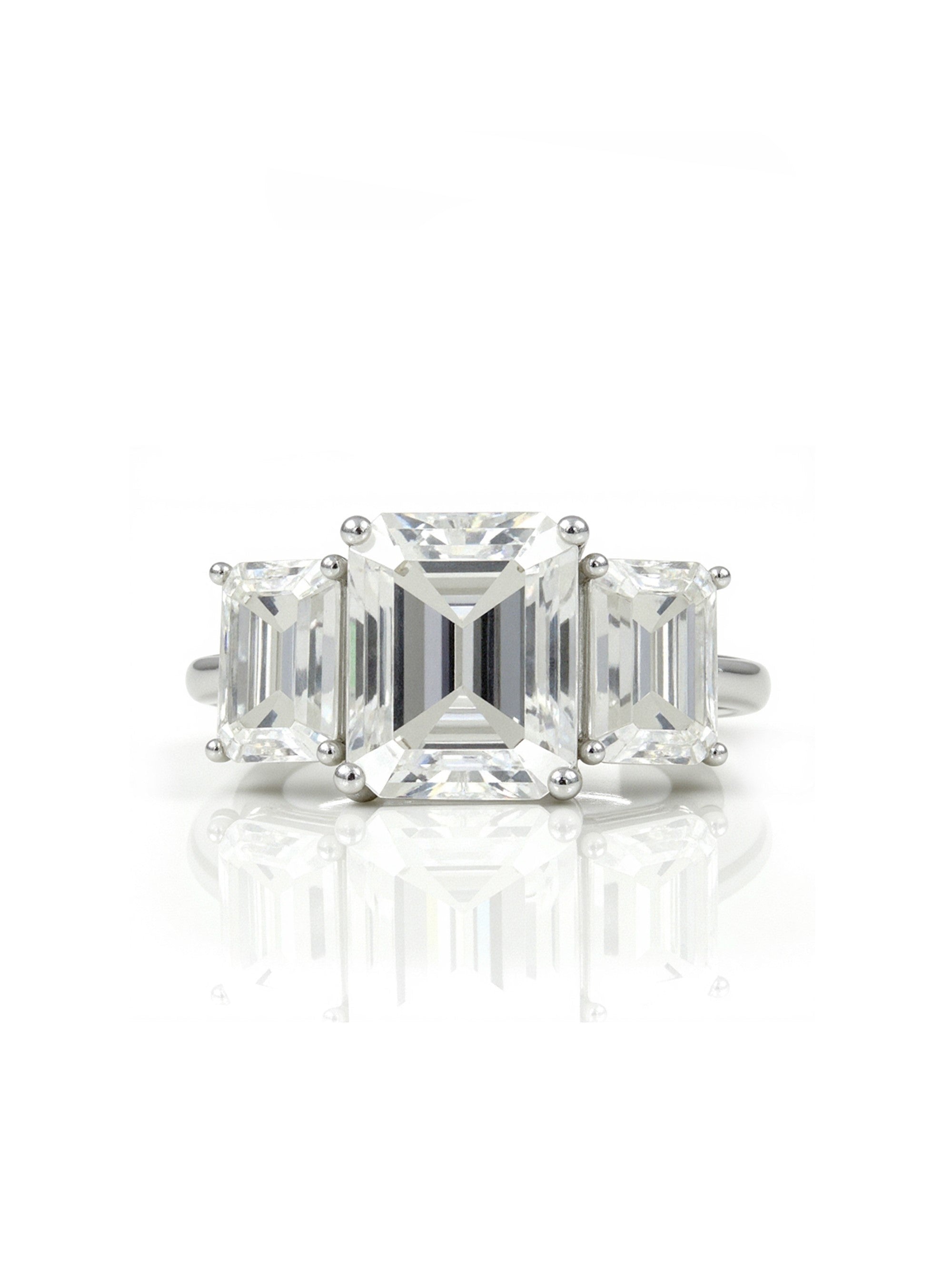 925 Silver 6.0Ctw. Emerald-Cut Three Stone Moissanite Ring