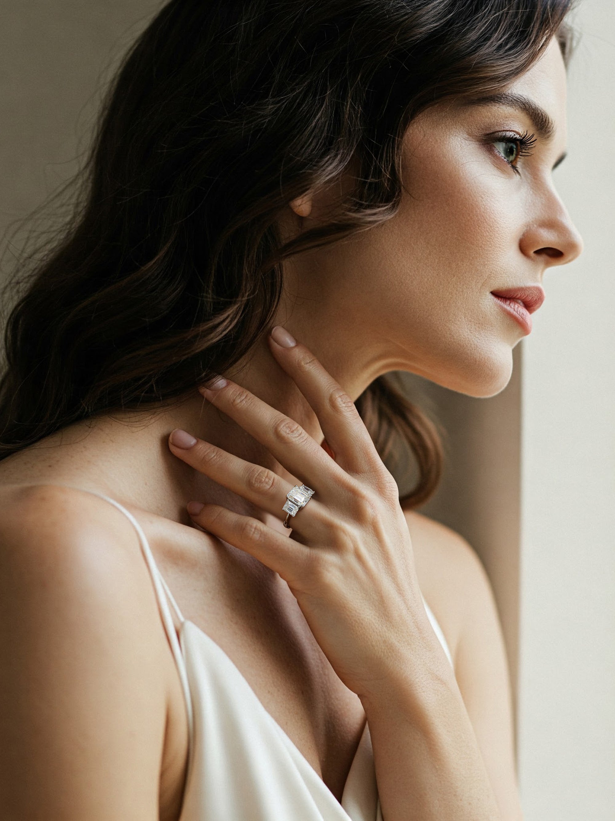 925 Silver 6.0Ctw. Emerald-Cut Three Stone Moissanite Ring