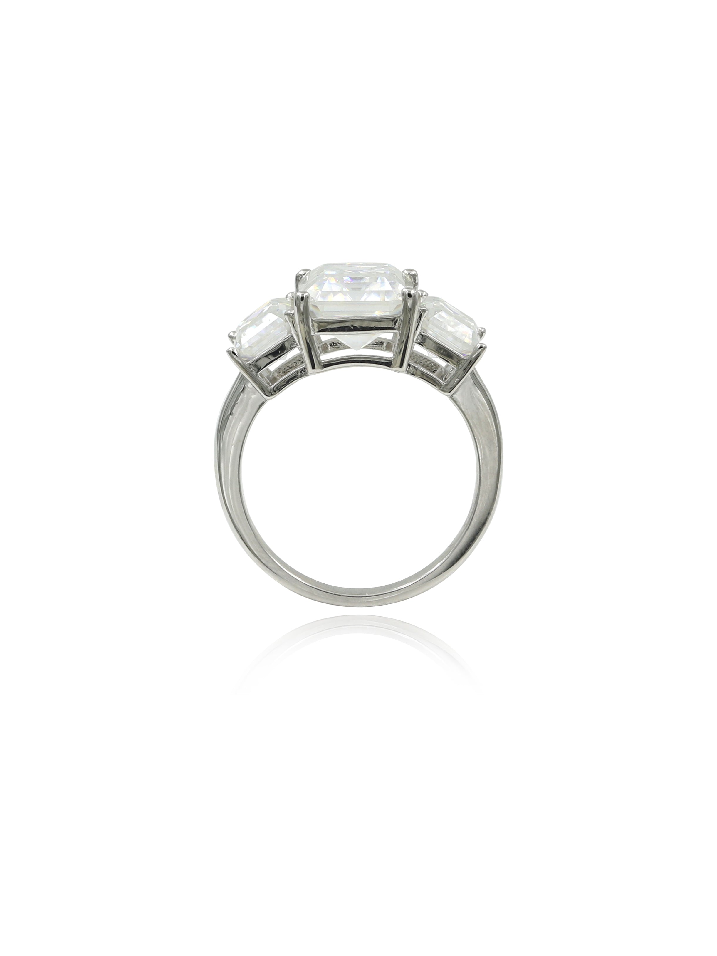 925 Silver 6.0Ctw. Emerald-Cut Three Stone Moissanite Ring