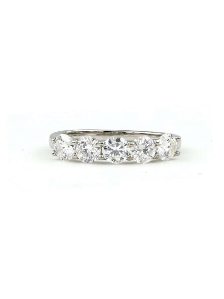 925 Silver Five Stone Moissanite Wedding Band Ring