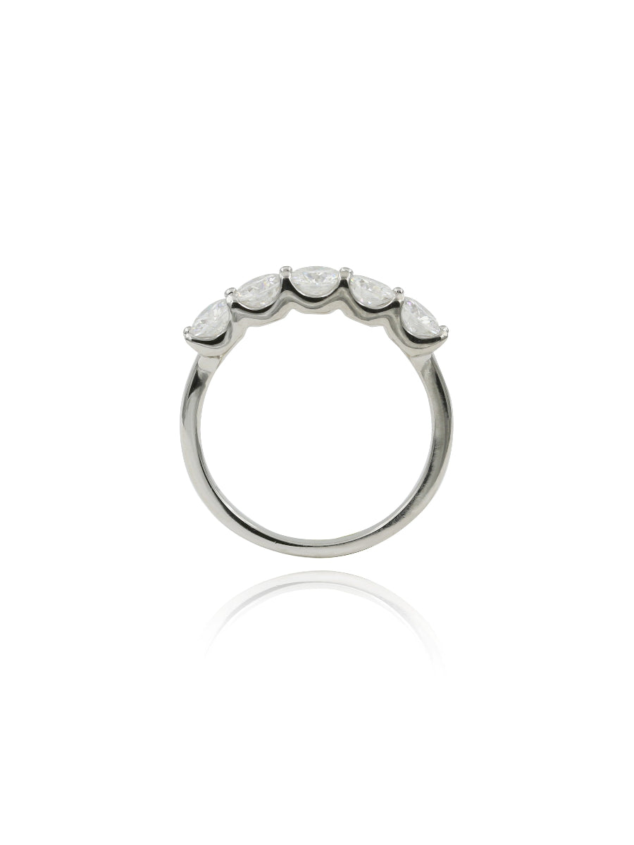 925 Silver Five Stone Moissanite Wedding Band Ring
