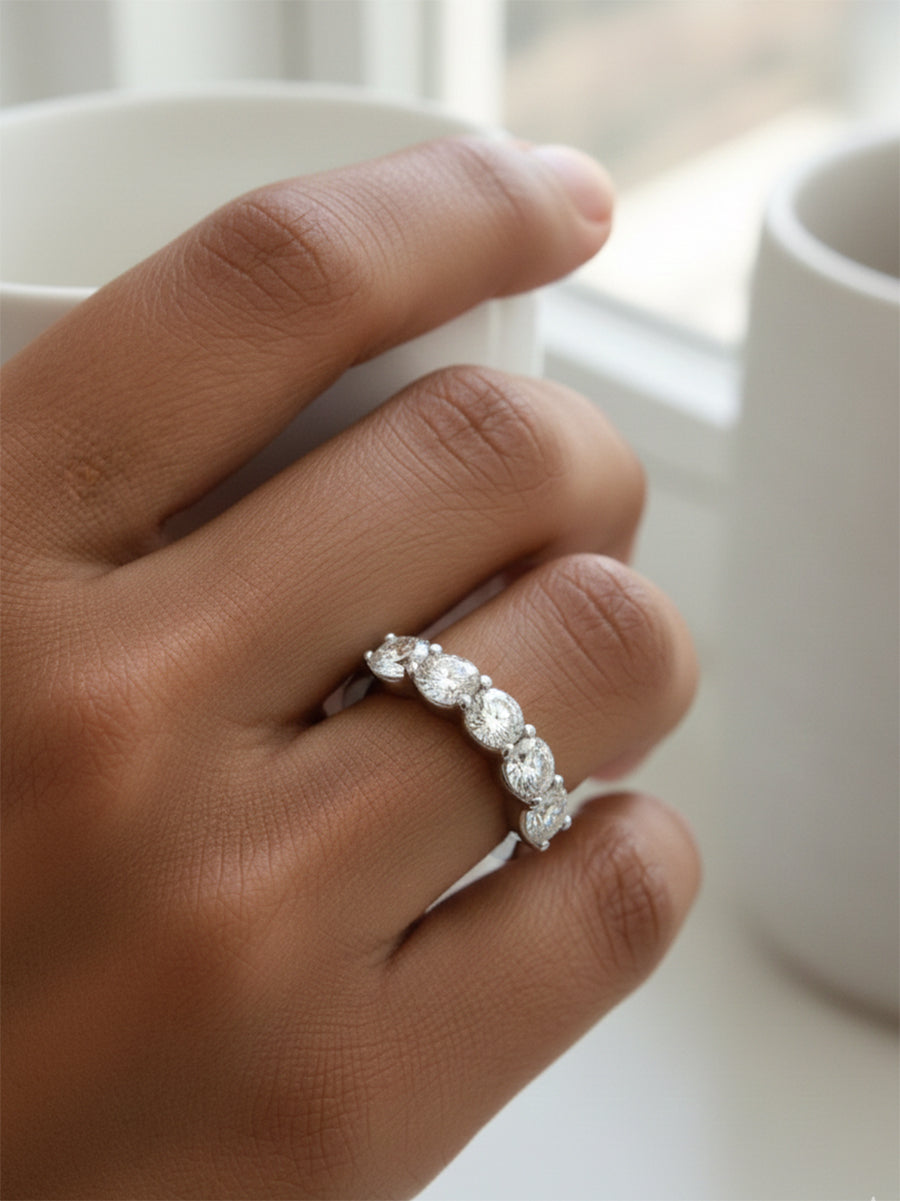 925 Silver Five Stone Moissanite Wedding Band Ring